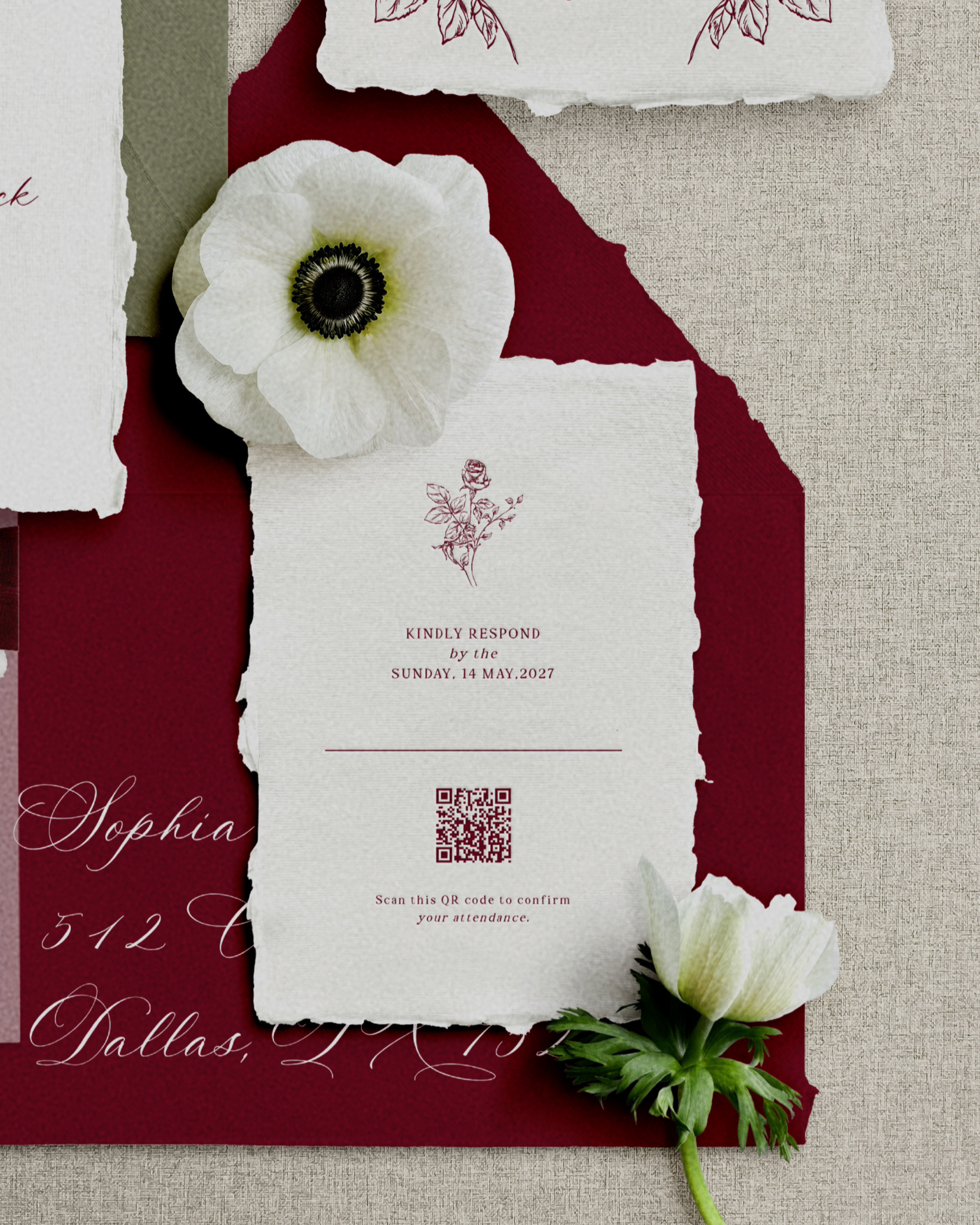 Set di inviti di matrimonio Burgundy Vintage