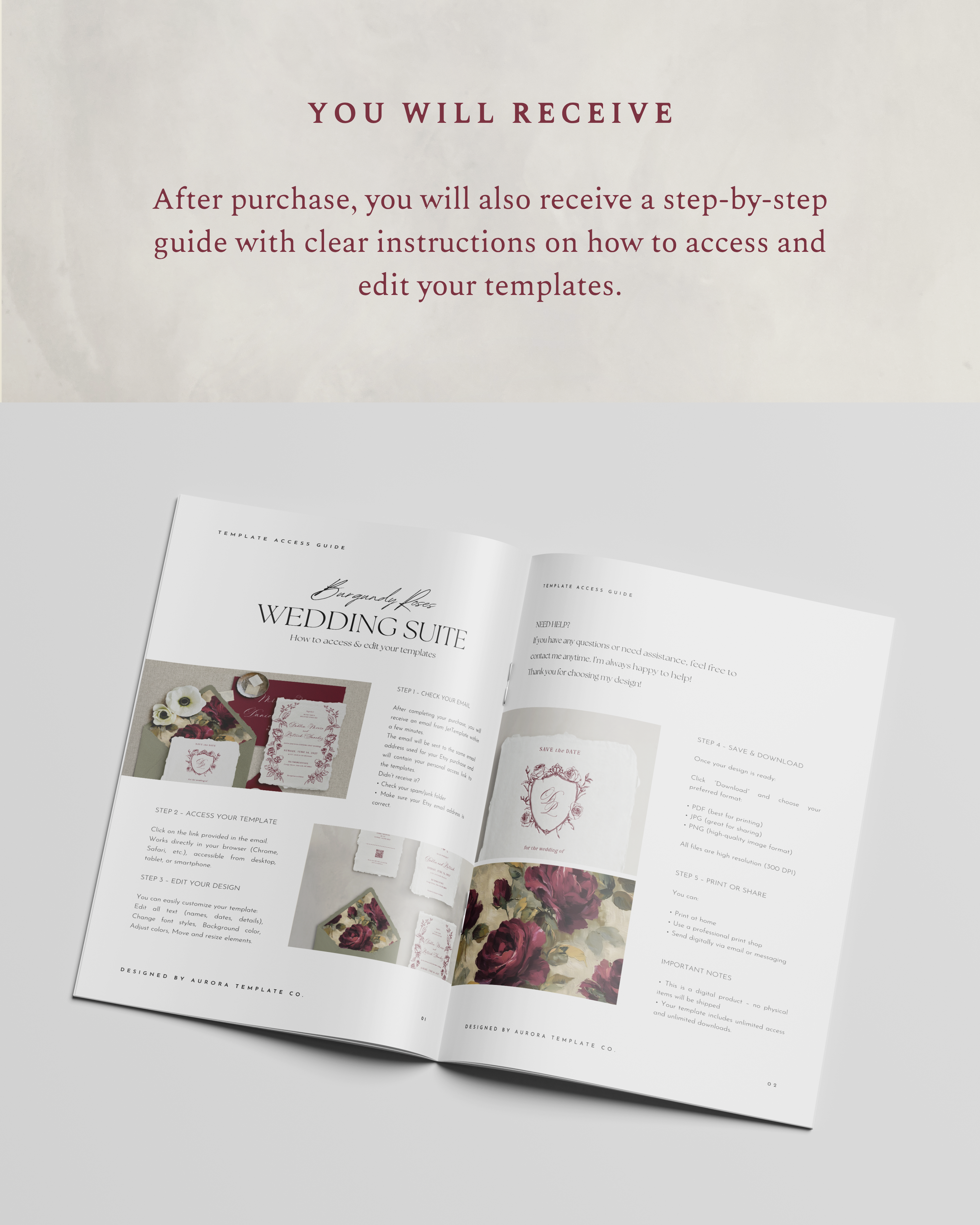 Set di inviti di matrimonio Burgundy Vintage