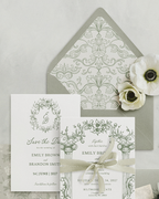 Set di inviti di matrimonio Vintage Verde Salvia