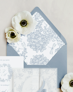Partecipazioni di Nozze Fiori Vintage Blu Polvere
