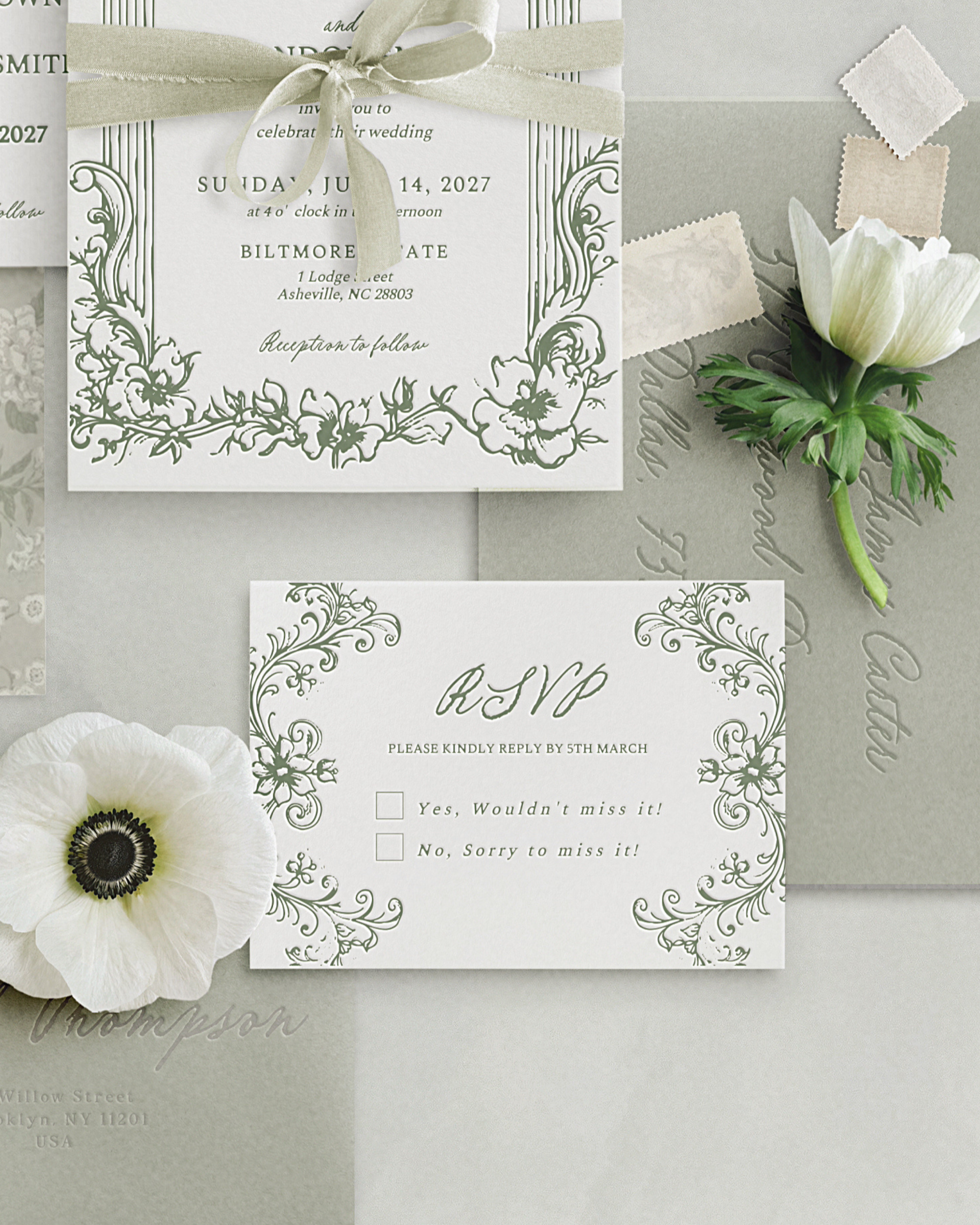 Set di inviti di matrimonio Vintage Verde Salvia