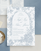 Partecipazioni di Nozze Fiori Vintage Blu Polvere
