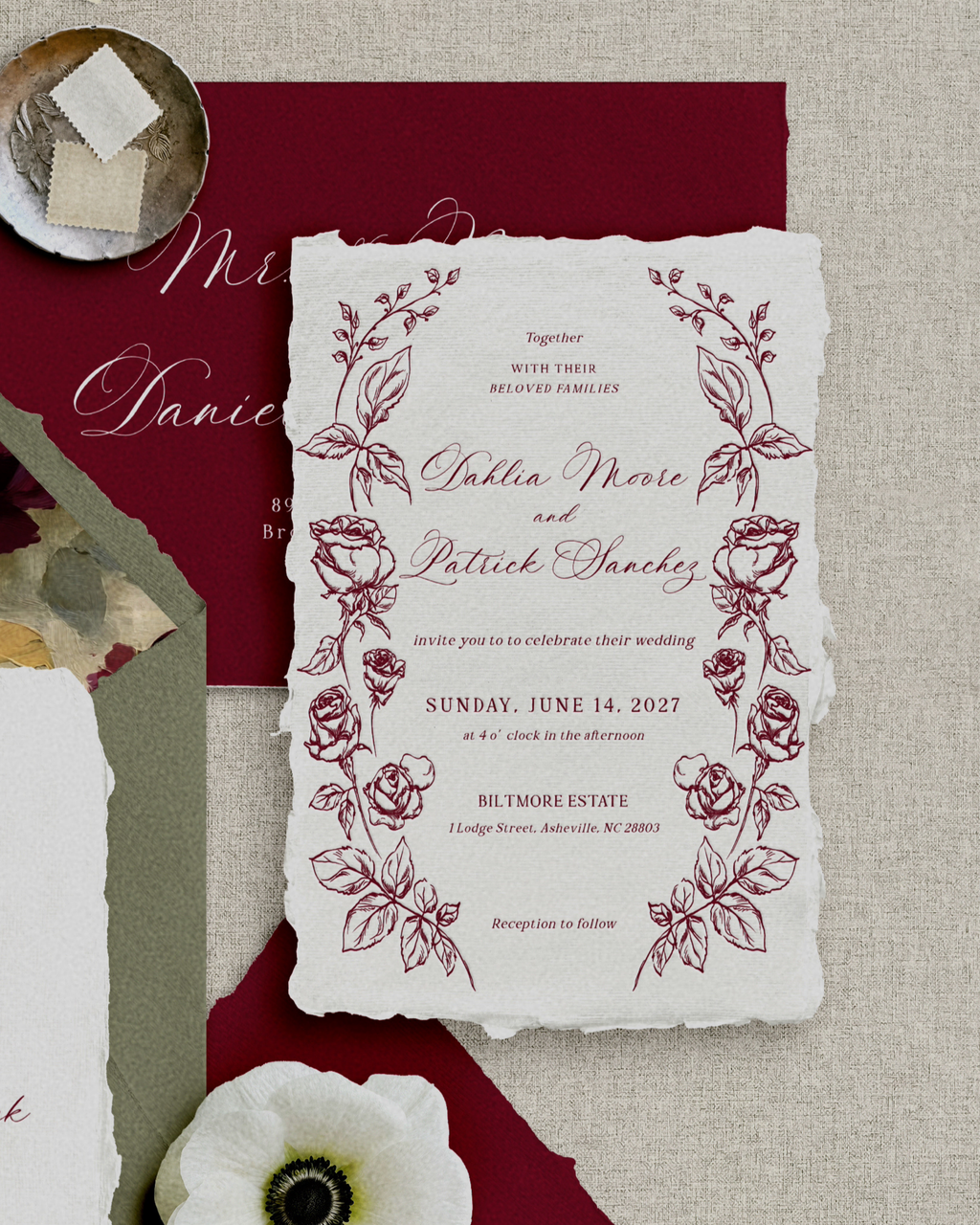 Set di inviti di matrimonio Burgundy Vintage