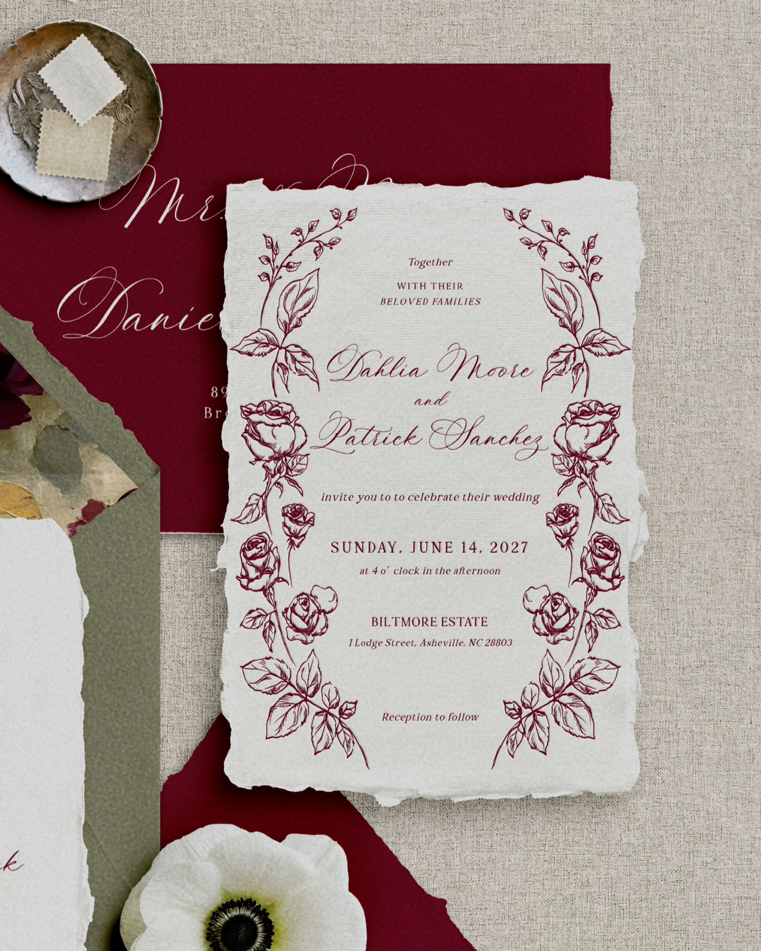 Set di inviti di matrimonio Burgundy Vintage