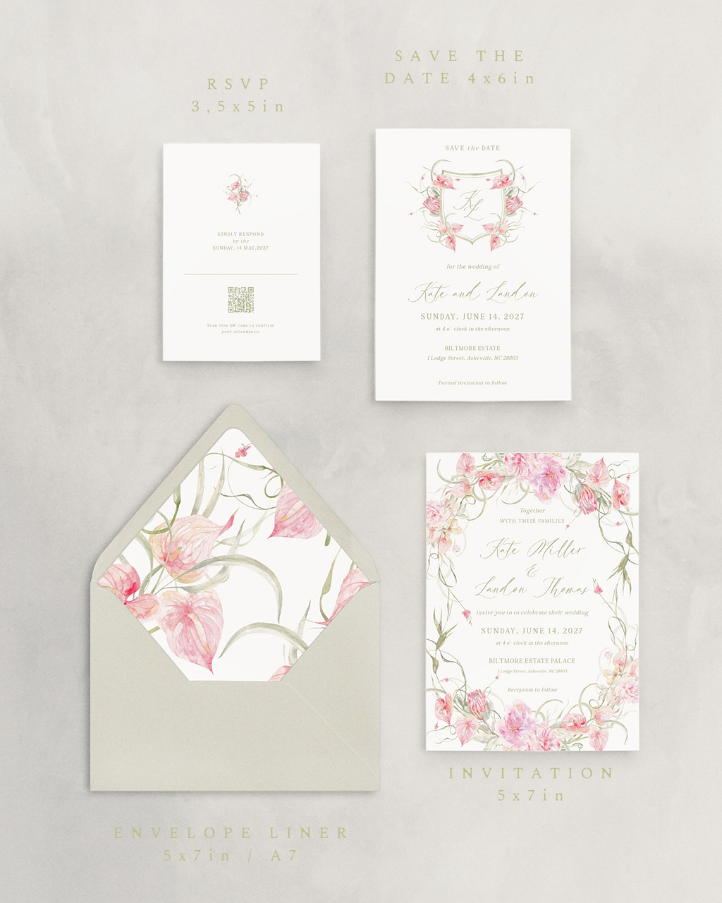 Set di inviti di matrimonio Giardino Tropicale