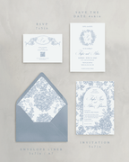 Partecipazioni di Nozze Fiori Vintage Blu Polvere