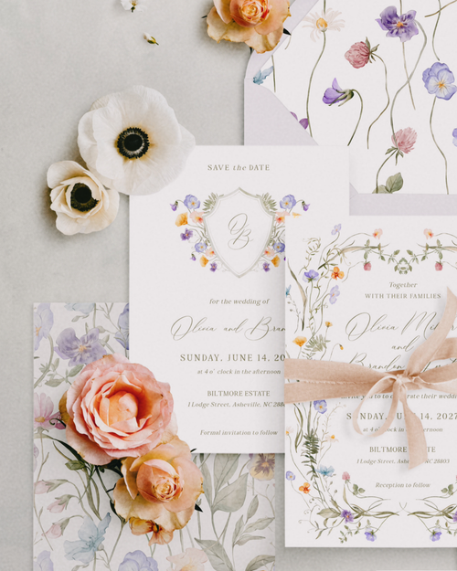 Set di inviti di matrimonio fiori selvatici pastello