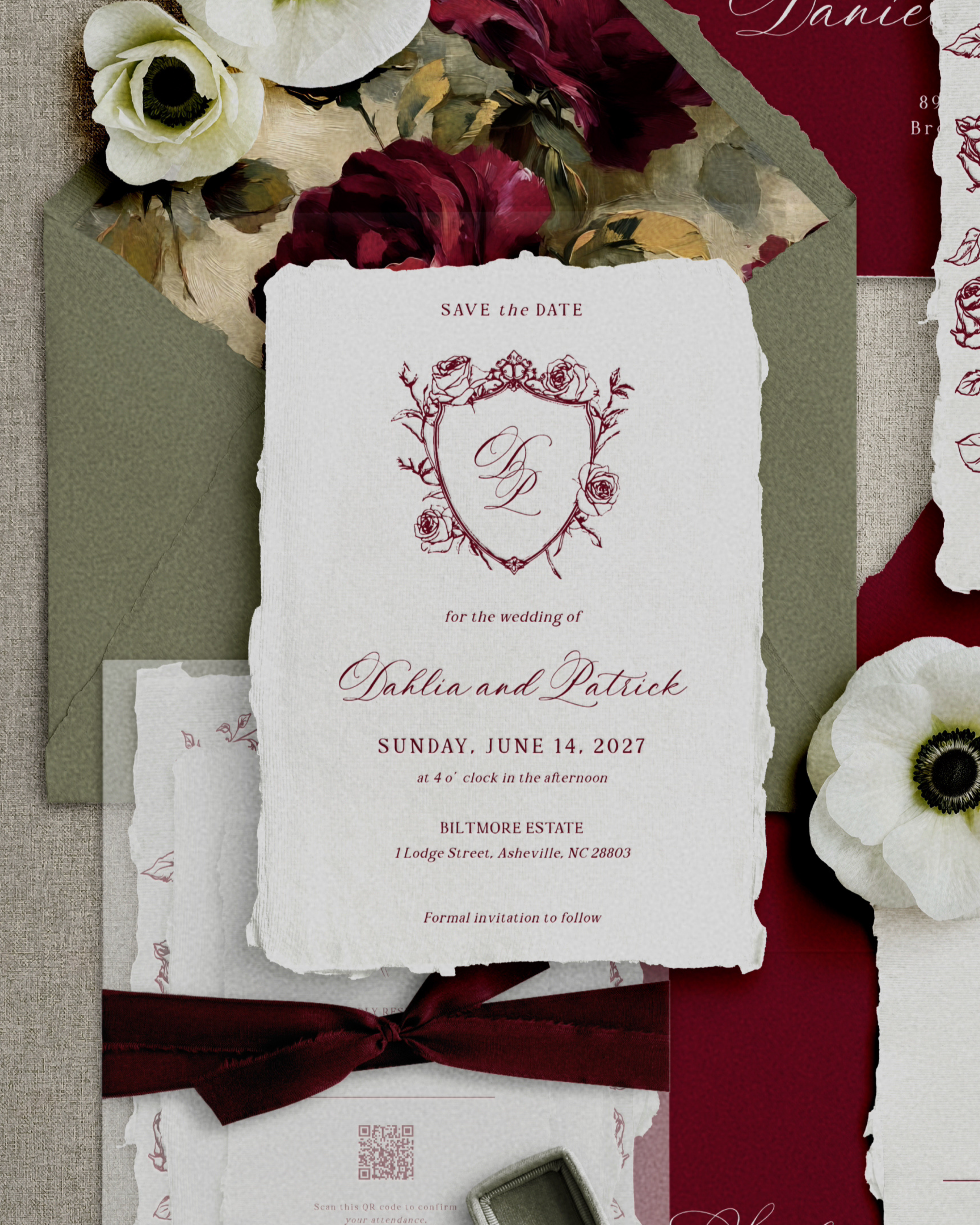 Set di inviti di matrimonio Burgundy Vintage