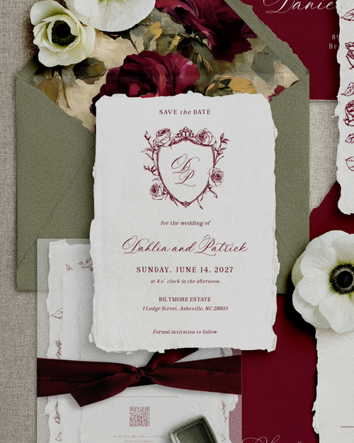 Set di inviti di matrimonio Burgundy Vintage