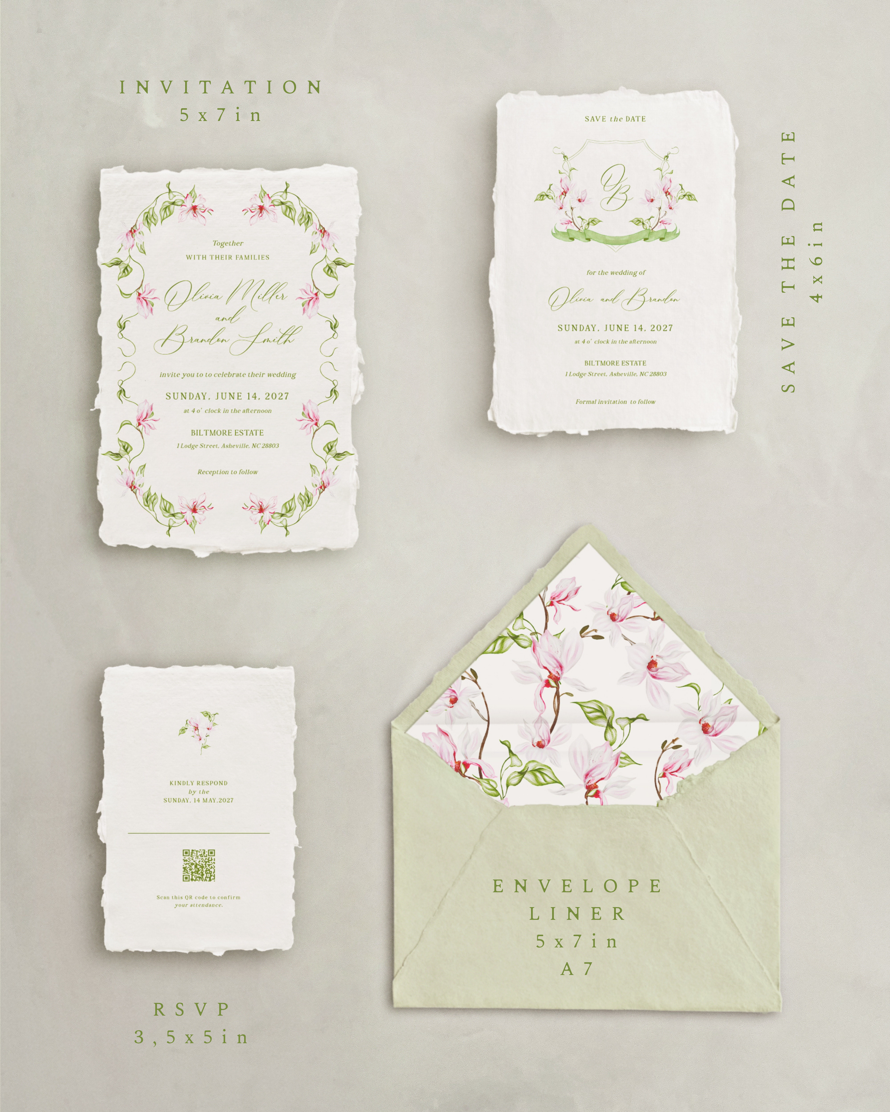 Set di inviti di matrimonio Magnolie